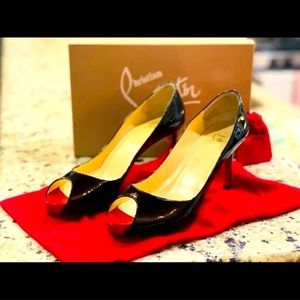 Christian Louboutin Black Patent Peep Toe heels